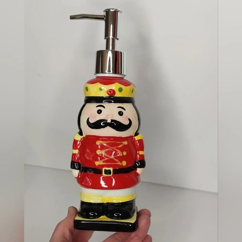 Traditional Christmas‎ Ceramic Nutcracker Soldier Soap Pump Dispenser or Lotion